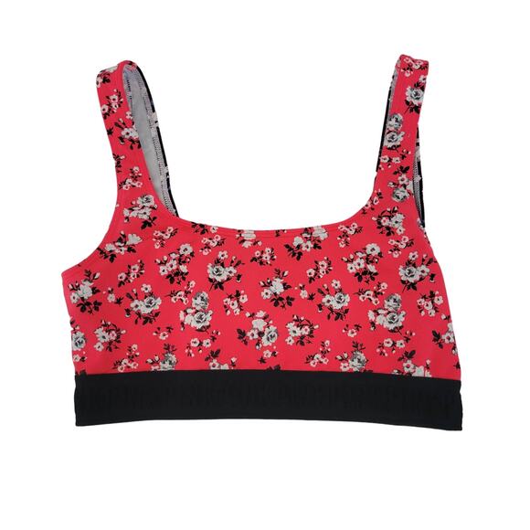 PINK Ultimate Sports Bra Scoop Neck Red Floral Front, Black Floral Back Size S - Picture 1 of 4